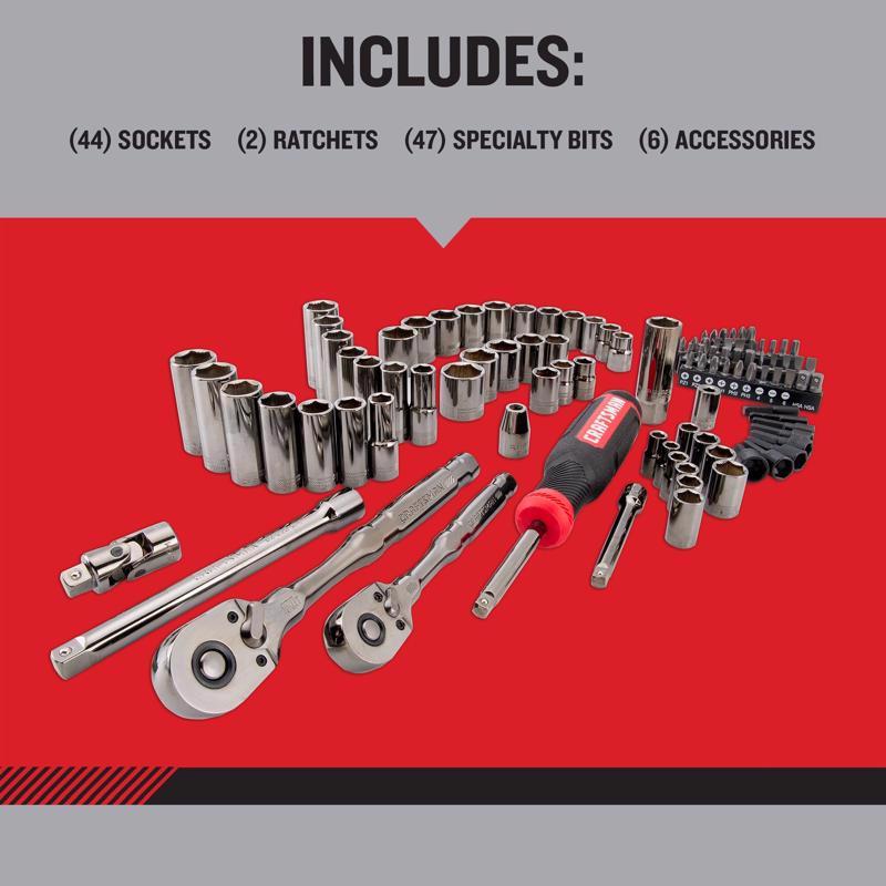 Craftsman OVERDRIVE 1/4 and 3/8 in. drive Metric/SAE 6 Point Mechanic's Tool Set 99 pc