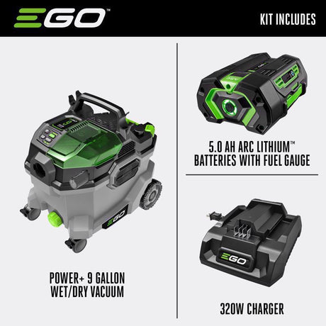 EGO Power+ WDV0904 9 gal Cordless Wet/Dry Vacuum Kit (Battery & Charger) 56 V