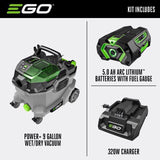 EGO Power+ WDV0904 9 gal Cordless Wet/Dry Vacuum Kit (Battery & Charger) 56 V
