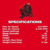 Milwaukee M18 26.5 in. H X 18 in. D 3 speed Cordless Jobsite Fan