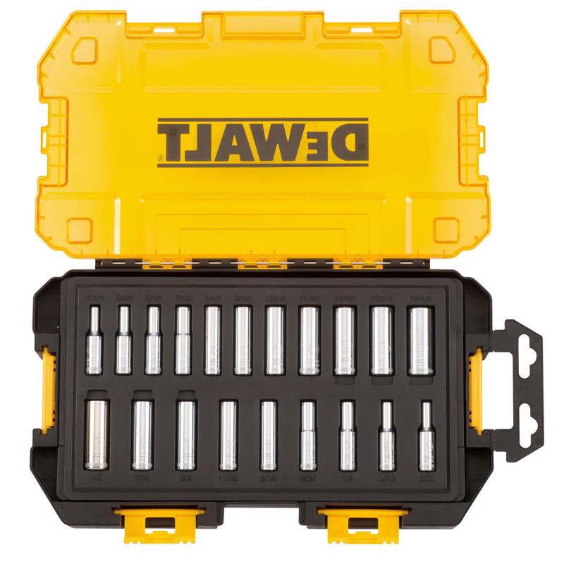 DeWalt 1/4 in. drive Metric/SAE 6 Point Deep Socket Set 20 pc