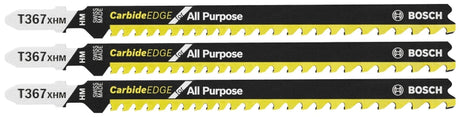 Bosch T367XHM3 Jig Saw Blade, 0.35 in W, 5-1/4 in L, 5/7 TPI, Carbide Cutting Edge, Pack of 5