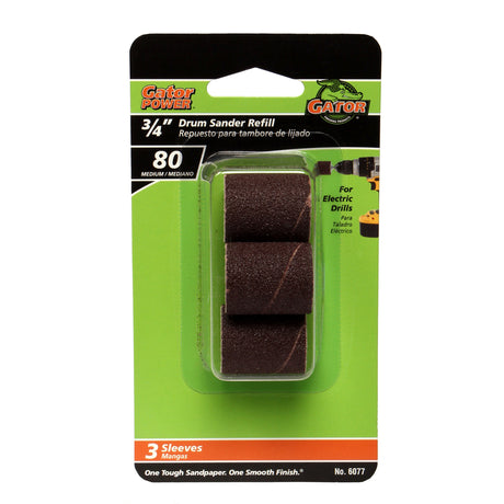 Gator 0.5 in. D X 3/4 in. L Aluminum Oxide Abrasive Sleeve Refill 80 Grit Medium 3 pc