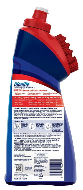 Bissell Woolite INSTAclean 1740 Pet Stain Remover with Brush Head, Liquid, Fresh, 18 fl-oz Bottle