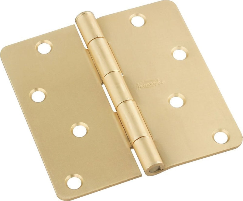 National Hardware N830-228 Door Hinge, 1/4 in Corner Radius, Cold Rolled Steel, Satin Brass, Non-Rising, Removable Pin