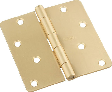 National Hardware N830-228 Door Hinge, 1/4 in Corner Radius, Cold Rolled Steel, Satin Brass, Non-Rising, Removable Pin