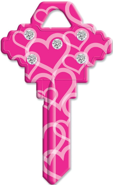 Hy-Ko 16005SC1-HTS Key Blank, Bling Hearts, Brass, Painted, Pack of 5