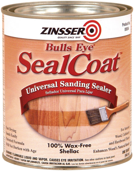 Zinsser Bulls Eye, SealCoat 00854 Sanding Sealer, Amber, Liquid, 1 qt, Can