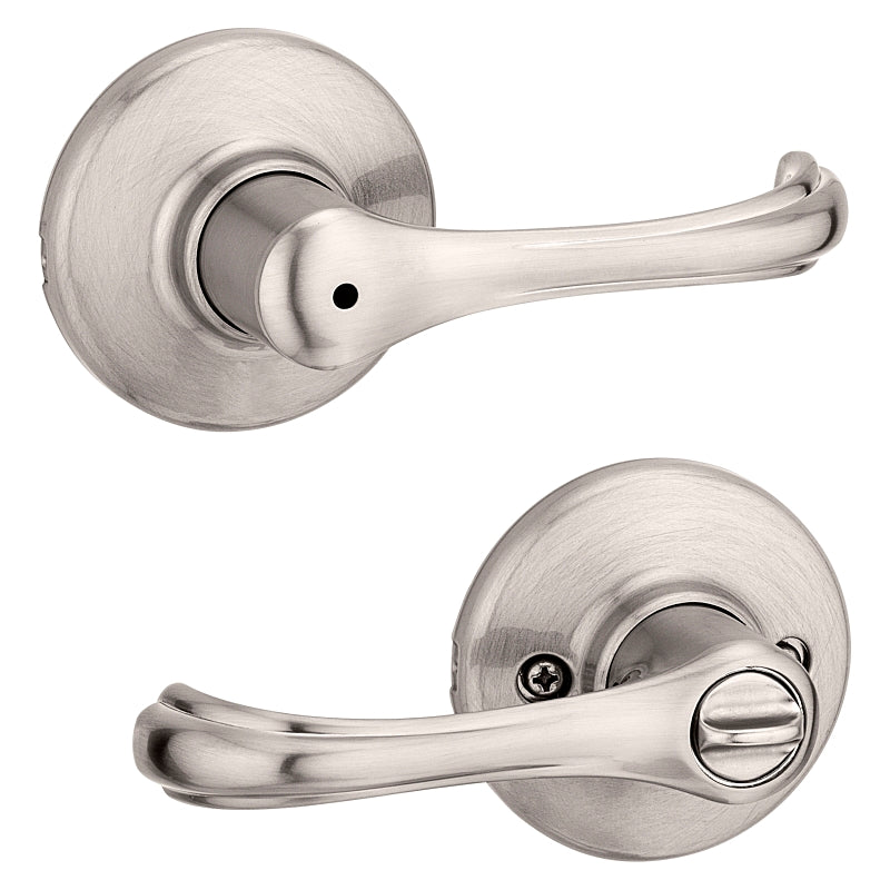 Kwikset 300DNL 15 Privacy Lever, Turnbutton Lock, Satin Nickel, Zinc, Residential, Re-Key Technology: SmartKey, 3 Grade