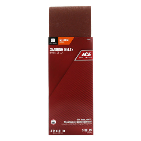 Ace 21 in. L X 3 in. W Aluminum Oxide Sanding Belt 80 Grit Medium 5 pc