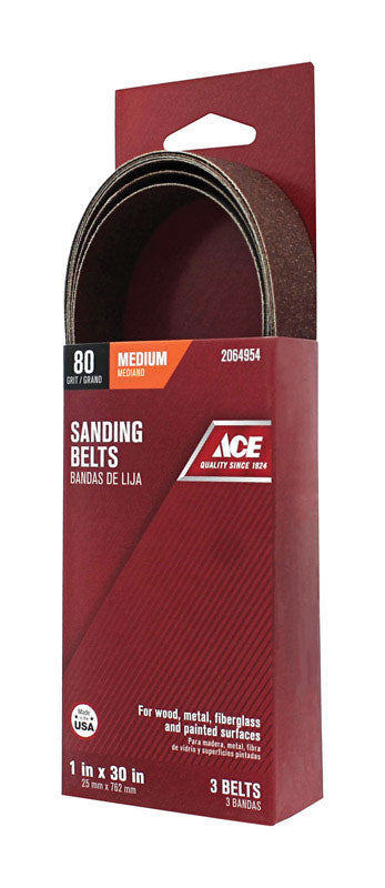 Ace 30 in. L X 1 in. W Aluminum Oxide Sanding Belt 80 Grit Medium 3 pc