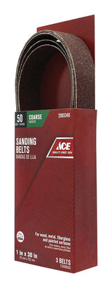 Ace 30 in. L X 1 in. W Aluminum Oxide Sanding Belt 50 Grit Coarse 3 pc