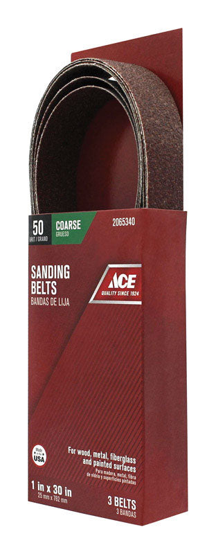 Ace 30 in. L X 1 in. W Aluminum Oxide Sanding Belt 50 Grit Coarse 3 pc