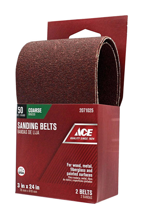 Ace 24 in. L X 3 in. W Aluminum Oxide Sanding Belt 50 Grit Coarse 2 pc