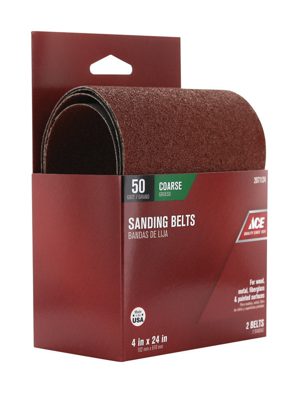 Ace 24 in. L X 4 in. W Aluminum Oxide Sanding Belt 50 Grit Coarse 2 pc