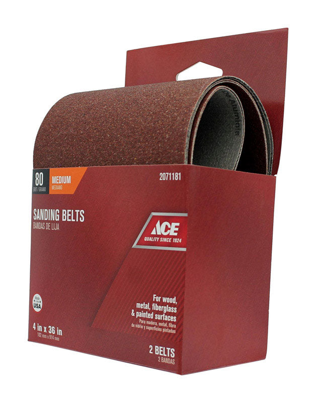 Ace 36 in. L X 4 in. W Aluminum Oxide Sanding Belt 80 Grit Medium 2 pc