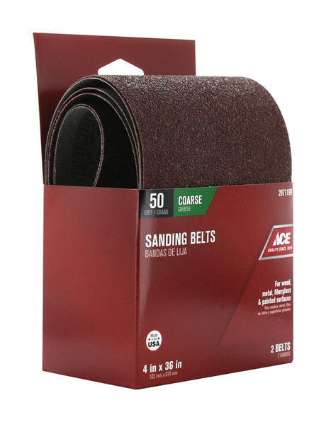 Ace 36 in. L X 4 in. W Aluminum Oxide Sanding Belt 50 Grit Coarse 2 pc