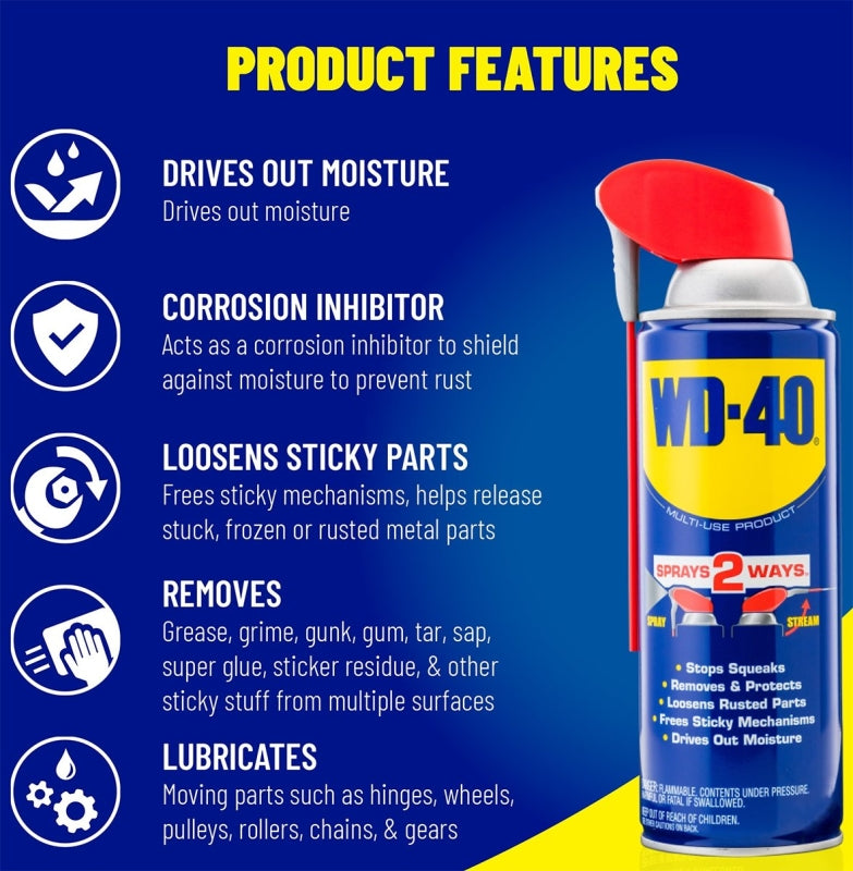 WD-40 Smart Straw 490040 Multi-Use Lubricant, Petroleum Base, 11 oz, Classic Product, Lubricant for Tools, Hinges, Gears