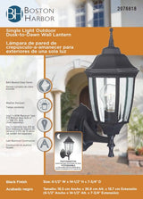 Boston Harbor DTDB Dusk/Dawn Lantern, 60 W, Medium Base Bulb or CFL Bulb(Sold Separately) Lamp, Aluminum Fixture
