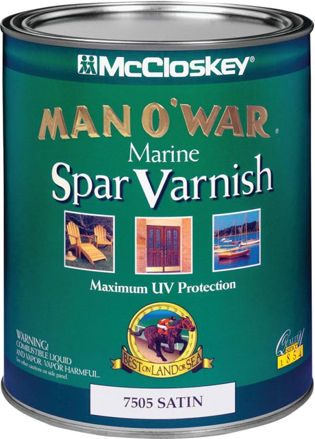 McCloskey Man O' War 80-750 Series 080.0007505.005 Marine Spar Varnish, Satin, Clear, Liquid, 1 qt, Can, Pack of 4