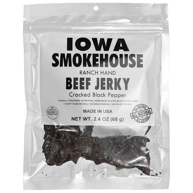 Iowa Smokehouse is-rh2jp-m Snacks, Beef Jerky Cracked Black Pepper, 2.4 oz, Bag, Pack of 8
