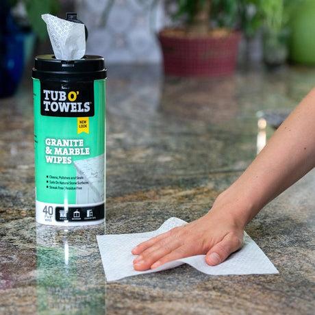 Tub O'Towels TW40-GR Granite and Marble Cleaning Wipes, 8 in L, 7 in W, 1-Ply, Mild, Polypropylene