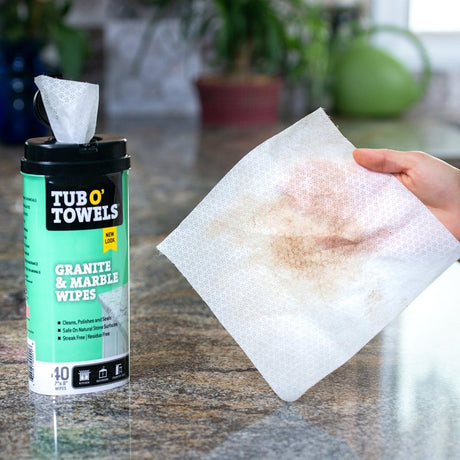 Tub O'Towels TW40-GR Granite and Marble Cleaning Wipes, 8 in L, 7 in W, 1-Ply, Mild, Polypropylene