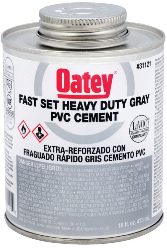 Oatey 31121 Heavy-Duty Fast Set Cement, 16 oz Can, Liquid, Gray