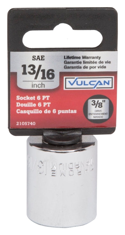 Vulcan MT6495386 Drive Socket, 13/16 in Socket, 3/8 in Drive, 6-Point, Chrome Vanadium Steel, Chrome