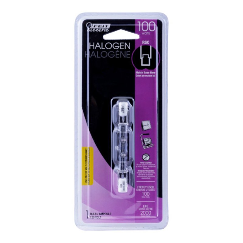 Feit Electric BPQ100T3/CL/S/CAN Halogen Bulb, 100 W, R7s Lamp Base, T3 Lamp, 1200 Lumens, 3000 K Color Temp, Pack of 6