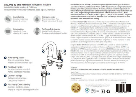 Boston Harbor F51B0035CP Lavatory Faucet, 1.2 gpm, 2-Handle, 3-Faucet Hole, Metal/Plastic, Chrome Plated