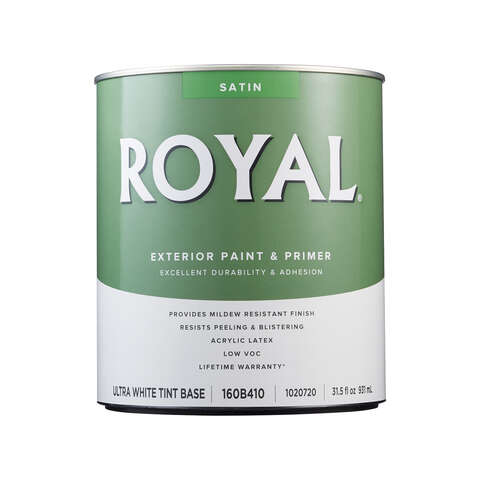 Royal Satin Tint Base Ultra White Base Paint Exterior 1 qt, Pack of 4