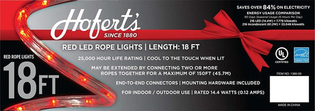 Hometown Holidays 1380-03 Rope Light, 18 ft L, 120 V, 144-Lamp, Red Light, LED Lamp