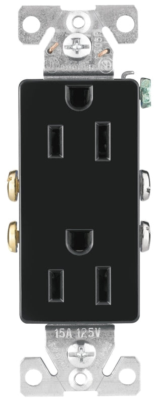 Eaton Wiring Devices 1107-9BK-BOX Duplex Receptacle, PVC, Black, 2-Pole, 15 A, 125 V, Back, Side Wiring, NEMA: 5-15R