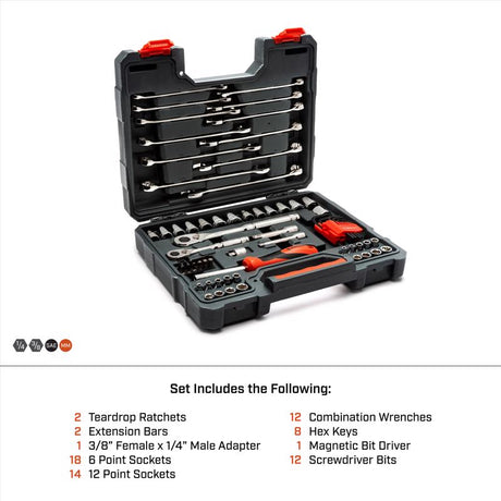 Crescent 3/8 in. drive Metric and SAE 6 and 12 Point Mechanic's Tool Set 70 pc