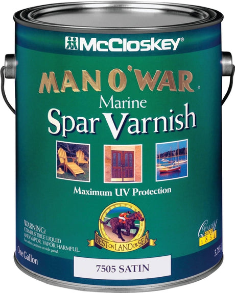 McCloskey Man O' War 80-750 Series 080.0007505.007 Marine Spar Varnish, Satin, Clear, Liquid, 1 gal, Can, Pack of 2