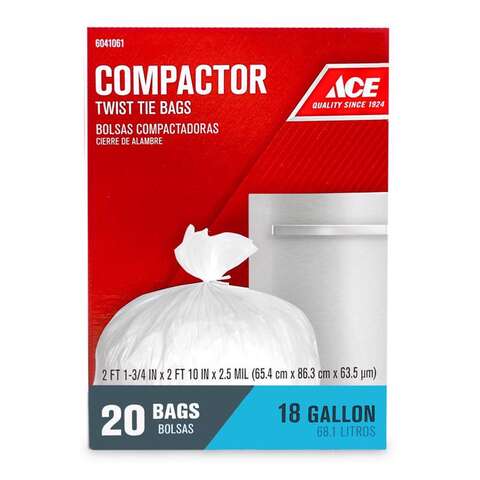 Ace 18 gal No Scent Scent Compactor Bags Twist Tie 20 pk 2.5 mil, Pack of 6