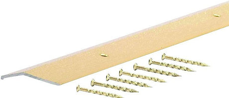 M-D 79152 Carpet Trim, 72 in L, 1-3/8 in W, Fluted Surface, Aluminum, Satin Brass