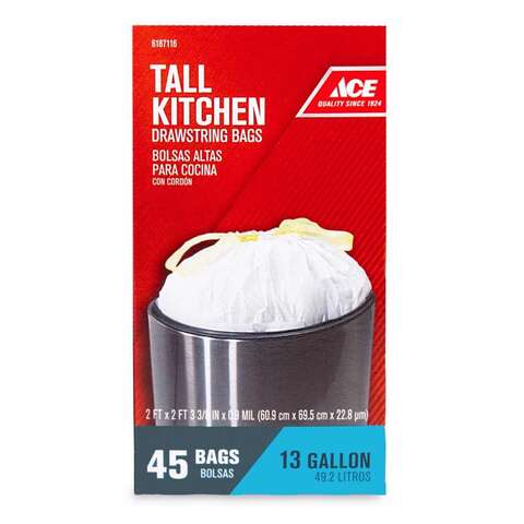 Ace 13 gal Tall Kitchen Bags Drawstring 45 pk 0.9 mil, Pack of 6