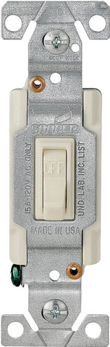 Eaton Wiring Devices 1301-7V10 Series Toggle Switch, Ivory, 15 A, 120 V, Polycarbonate Housing Material