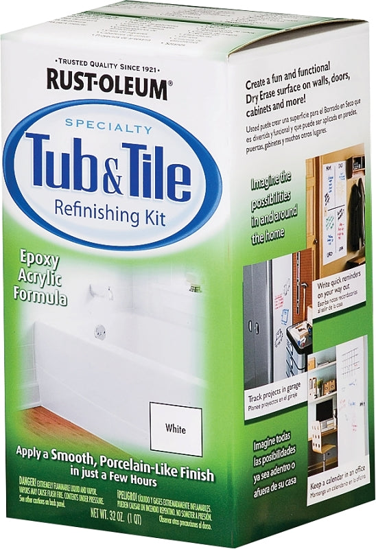 Rust-Oleum 7860519 Tub and Tile Refreshing Kit, Liquid, Solvent, White, 1 qt Box