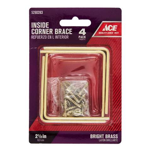 Ace 2-1/2 in. H X 3.75 in. W X 2-1/2 in. D Brass Inside L Corner Brace, Pack of 5