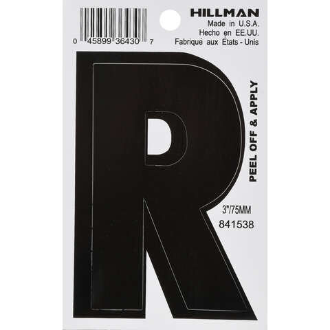 Hillman 3 in. Black Vinyl Self-Adhesive Letter R 1 pc, Pack of 6