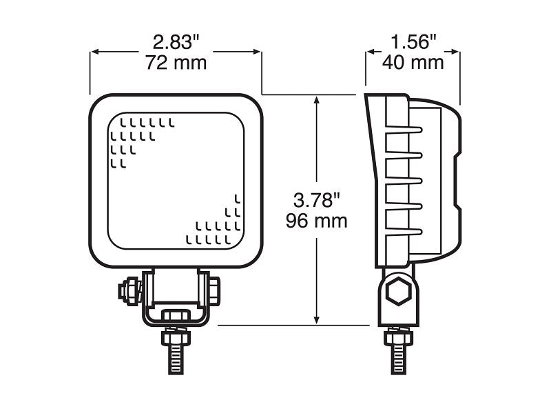 PM V904-MV Square Work Light, 0.43/0.98 A, 12/24 V, 4-Lamp, LED Lamp, 700 Lumens Lumens, 6300 K Color Temp, Black