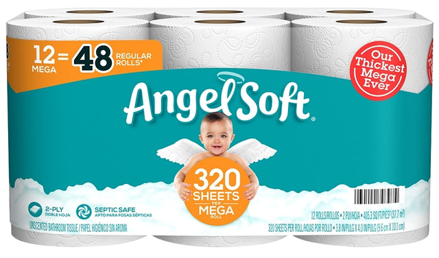Angel Soft 79397 Toilet Tissue, 2-Ply, Paper, 12 PK, Pack of 4
