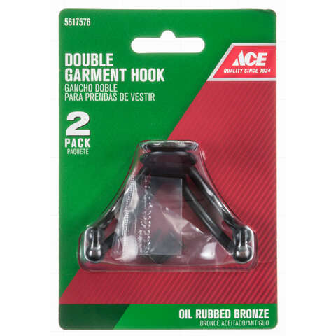 Ace 1 in. L Oil Rubbed Bronze Bronze Metal Small Double Garment Hook 2 pk, Pack of 5