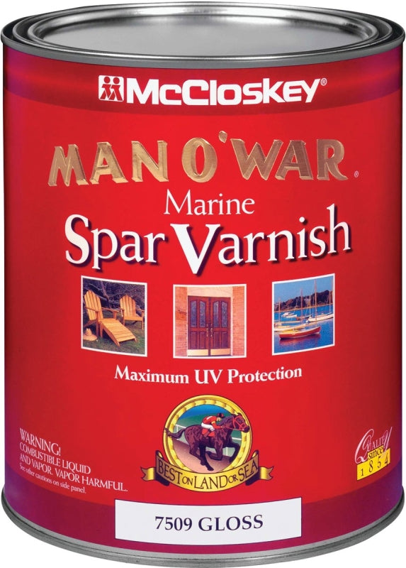 McCloskey Man O' War 080.0007509.005 Marine Spar Varnish, Gloss, Clear, Liquid, 1 qt, Can, Pack of 4