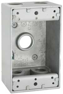 Hubbell 5331-0 Weatherproof Box, 18.3 cu-in, 5-Outlet, 1-Gang, Aluminum, Gray, Powder-Coated