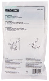 ProSource H6271007CH-PS Coat and Hat Hook, 22 lb, 2-Hook, 1-1/64 in Opening, Zinc, Chrome