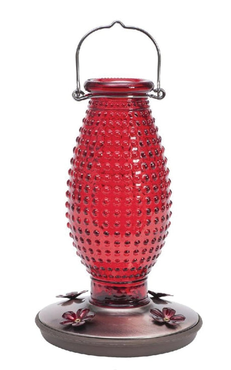 Perky-Pet 8130-2 Bird Feeder, Hobnail Vintage, 16 oz, 4-Port/Perch, Glass, Red, 8.63 in H